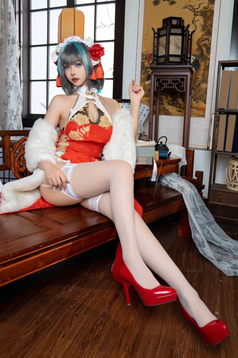 Momoko葵葵 - 柴郡本 旗袍 [29P-185MB] tg@simisebaisi 【丝足阁】014.webp